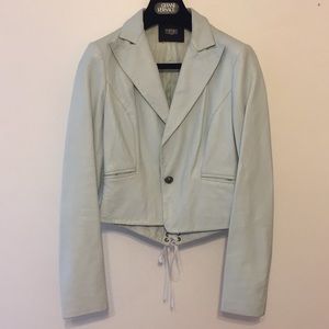 Versace jeans couture leather jackect, baby blue